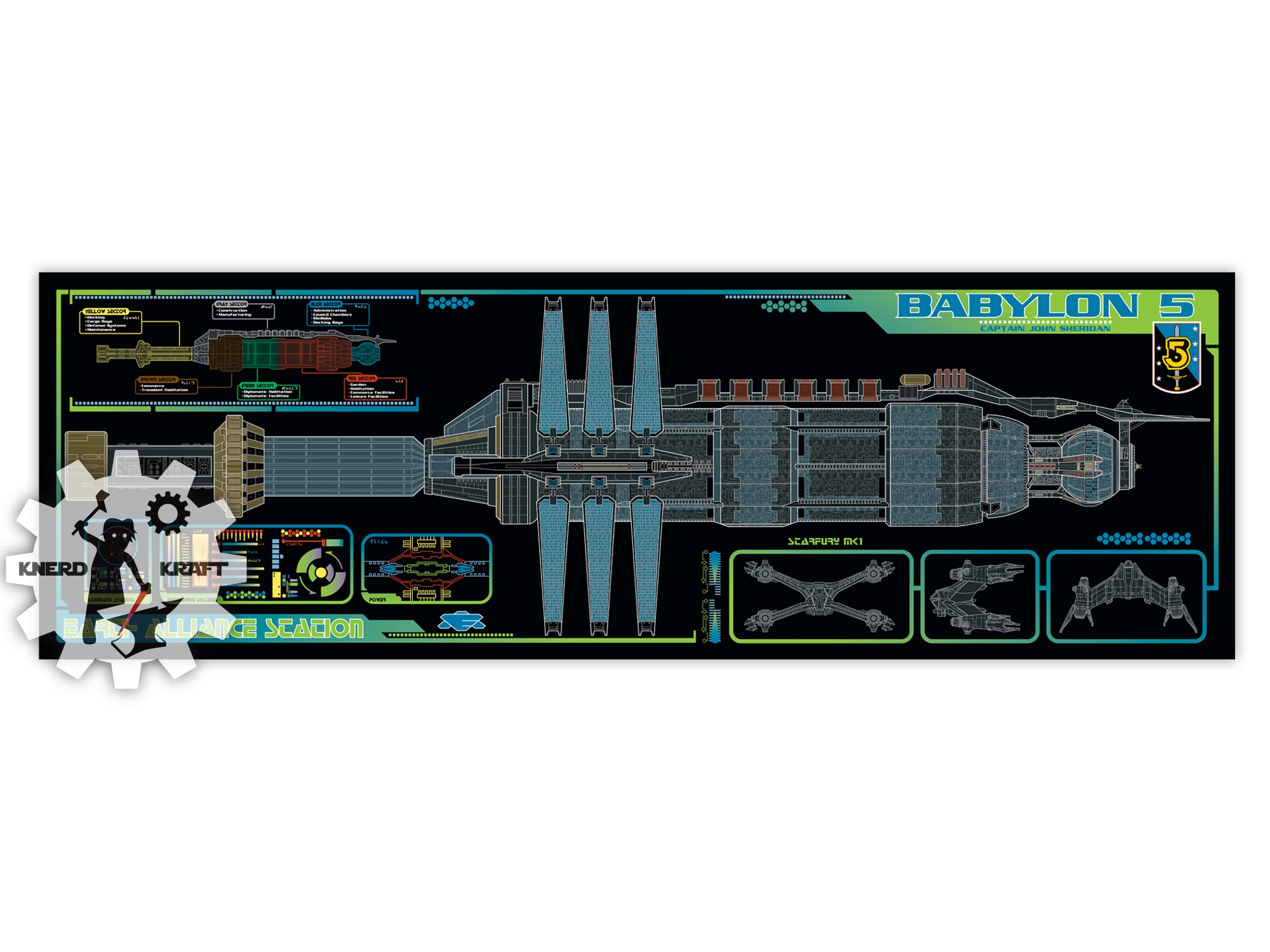Amazon.com: Knerdkraft Babylon 5 - Earth Alliance Station - 36x11